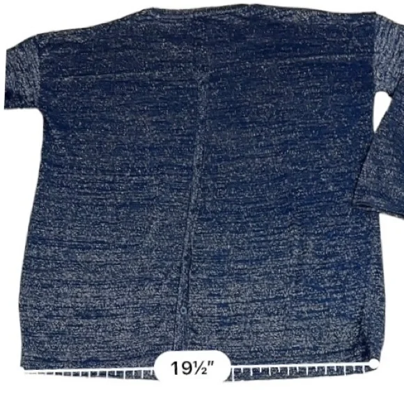 MNG MANGO Blue Sparkly Silver Metallic Thread Long Sleeve Womens Top Size L - Picture 10 of 12